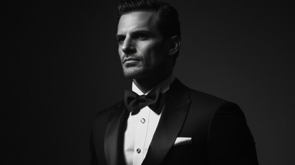 Elegant Man in Tuxedo: Black and White Portrait