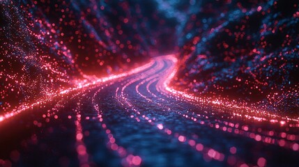 Wall Mural - glowing road winding through digital mountains; futuristic travel concept