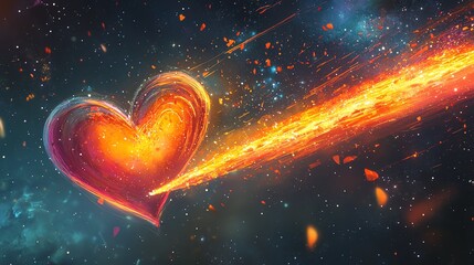 Poster - Colorful Heart Soaring Through Space With Fiery Trail and Cosmic Elements During a Celestial Event
