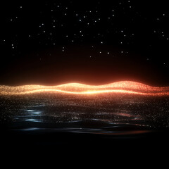 Poster - Shimmering Cosmic Horizon with Starry Sky Dusted Landscape and Ethereal Glowing Particles.