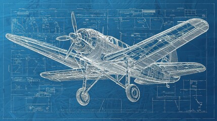 Poster - Detailed Blueprint of Classic Aircraft Design in Retro Style