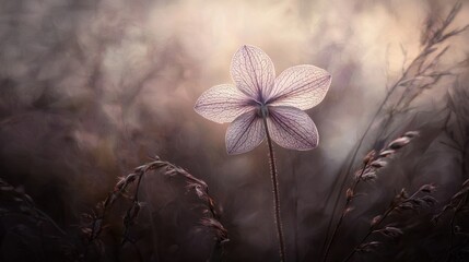 Wall Mural - Single delicate white flower in soft light.