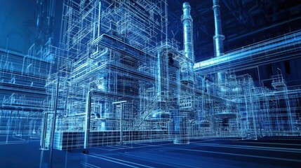 Poster - Detailed Engineering Blueprint of a Modern Industrial Facility