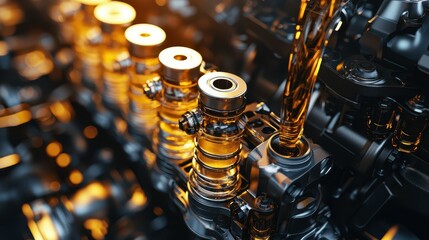 Poster - Industrial Engine Scene with Creative Highlights and Engine Oil Flow