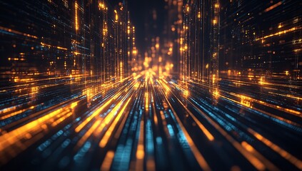Poster - Digital Cityscapes: Exploring Futuristic Data Streams & Illuminated Networks in a Virtual Metropolis