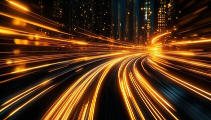 Poster - Dynamic Cityscape: Light Trails Curve Through the Night, Speed and Movement in Urban Setting