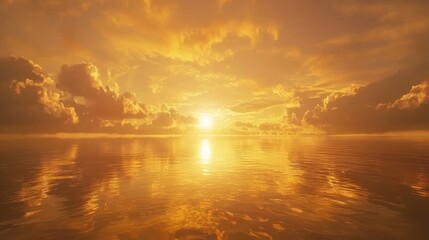 Wall Mural - Golden sunset over calm ocean.