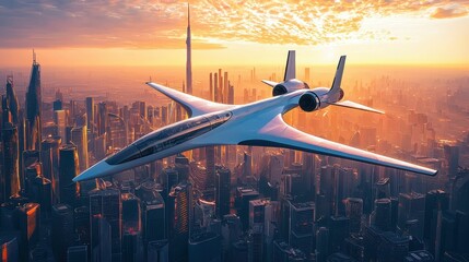Poster - Cutting Edge Experimental Aircraft Showcased Against City Skyline