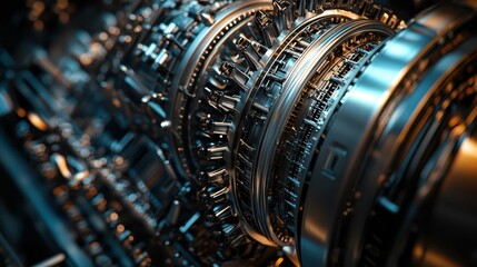Poster - Detailed Close-Up of an Aircraft Engine Component with Metallic Finish