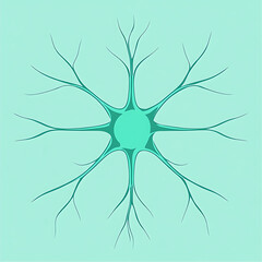 Poster - stylized neuron cell illustration with dendrites on light teal background vector art depiction.