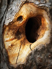 Poster - Intricate Hollow in a Textured Tree Trunk Showcasing Nature's Unique Patterns and Colors : Generative AI