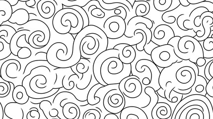 Poster - Swirling Clouds in a Seamless Pattern with Black Outline for Coloring Books and Creative Design Projects.