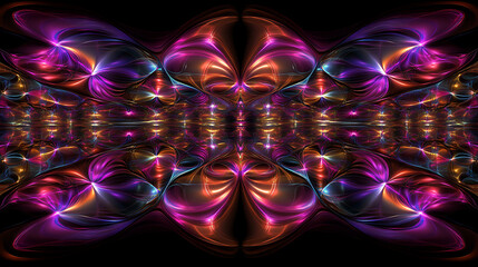 Poster - Symmetrical Fractal Arrangement in Shades of Pink Orange and Blue Intricate Pattern Design.