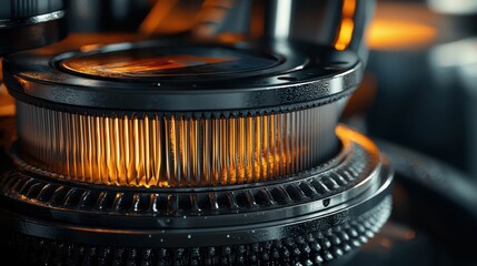 Poster - Detailed Technical Shot of an Oil Filter with Intricate Design