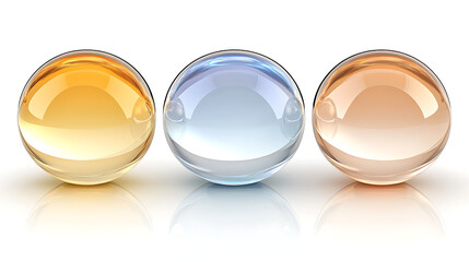Poster - Three Spheres in Gold Blue and Peach Tones Abstract Transparency and Reflection Design Element.