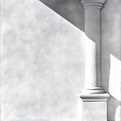 Poster - Timeless Architectural Column With Geometric Shadows and Textured Wall in Black and White Tones.