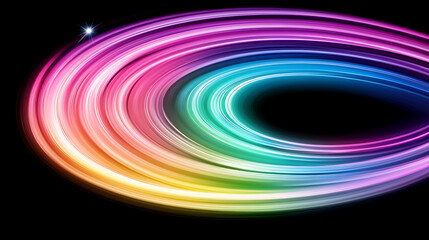 Poster - Vivid Abstract Light Swirl Pattern Background with Rainbow Gradient and Dark Space around Ellipse.