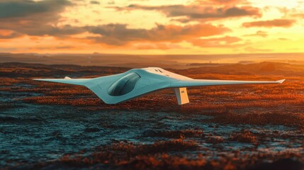 Poster - Futuristic Concept Aircraft with Innovative Design at Sunrise