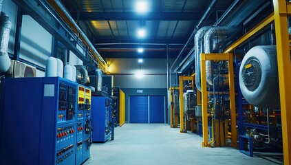 Poster - Exploring Industrial Facility: Examining Machinery, Pipes, and Control Panels in a Modern Factory Setting