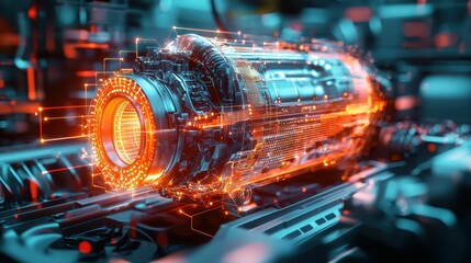 Poster - Futuristic Engine Design with Digital Protection System Elements