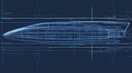 Poster - Futuristic High-Speed Engineering Blueprint in Blue Design