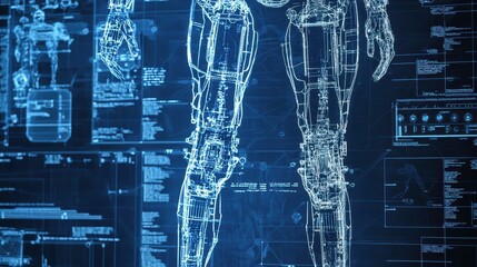 Poster - Advanced Robotic Engineering Blueprint with Futuristic Design