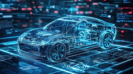 Poster - Futuristic Engineering Blueprint of Self-Driving Car Design Concept
