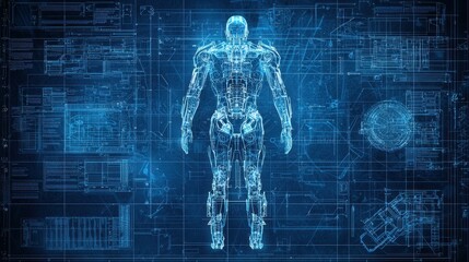 Poster - Futuristic Robotic Engineering Blueprint Design Concept Illustration