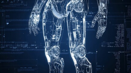 Poster - Futuristic Robotic Engineering Blueprint Design and Technical Illustration