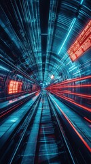Poster - Futuristic Transportation Hub with Illuminated Tunnel and Tracks