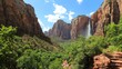 © Biancaart - Majestic Waterfall Cascading Down Zion Canyon Cliffs