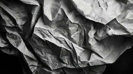 Poster - High Contrast Black and White Shot of Crumpled Paper Texture