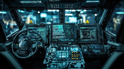 Poster - Advanced Military Technology Control Panel in High-Tech Vehicle