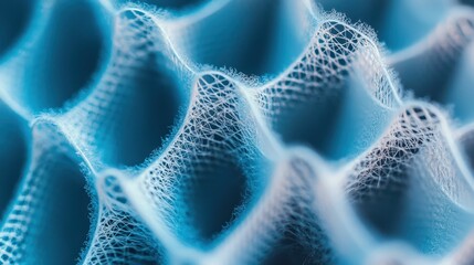 Poster - Detailed Macro Shot of Fibrous Structure in Soft Blue Tones