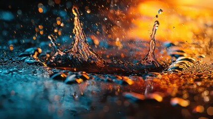 Poster - Close-Up Macro Shot Revealing Texture of Liquid Metal Splashing
