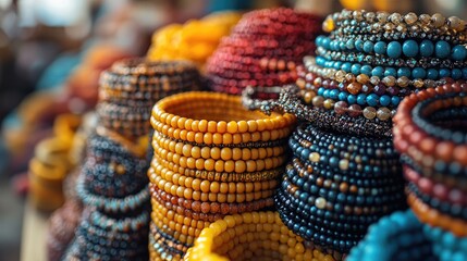 Wall Mural - Colorful beaded bracelets market stall display