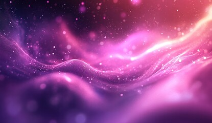 Poster - Abstract Purple and Pink Wave Background: Shimmering Particles Flow Dynamically Across Screen, Creating an Enchanting Visual Spectacle