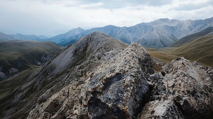 Poster - Stunning Mountainous Landscape with Rocky Peaks and Lush Green Valleys : Generative AI