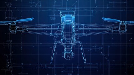Poster - Detailed Blueprint of a Modern Drone Design with Engineering Precision
