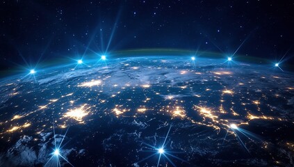 Poster - Earth's Global Network: Illuminating Cities, Connecting Continents, Night Lights Sparkle Across the Planet