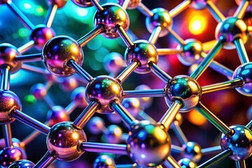 Poster - Microscopic Molecular Structure: Abstract Colorful Atoms and Bonds