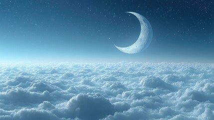 Wall Mural - Crescent moon above cloudscape at night, dreamy scene