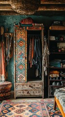 Wall Mural - Rustic Bohemian Wardrobe in Quaint Eclectic Room Design