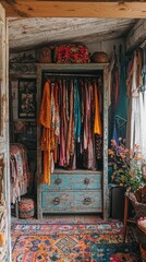 Wall Mural - Quaint Rustic Bohemian Wardrobe in Cozy Vintage Room Decor