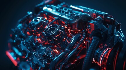 Poster - Sleek Engine Design with Specialized Protective Features and Lighting