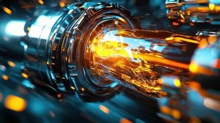 Poster - Sleek Futuristic Engine with Vibrant Flowing Oil in Motion