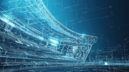 Poster - detailed blueprint of a modern engineering structure in 3d