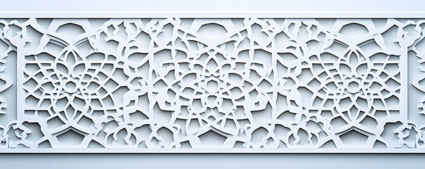 Wall Mural - Intricate white geometric pattern is contained within a border