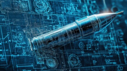Poster - Advanced Technical Engineering Blueprint with Futuristic Design