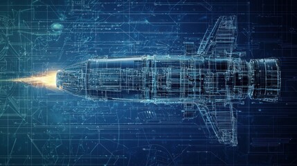 Poster - Advanced Technical Blueprint of Engineering Rocket Prototype Design